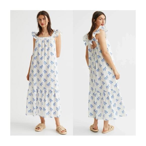 H&M Linen Floral Bow Dress - Picture 1 of 12